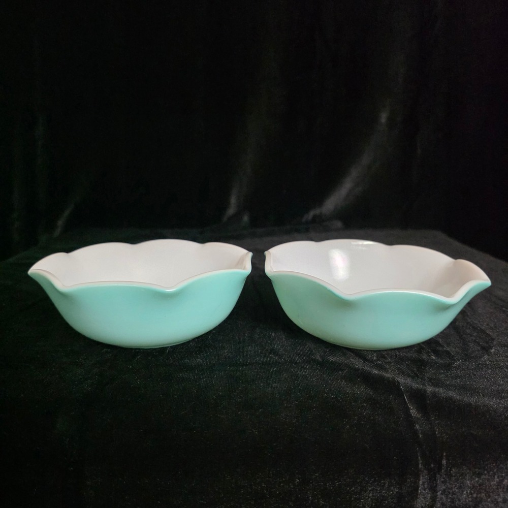 Vintage Hazel Atlas Blue Crinoline Ripple Milk Glass Cereal Bowls Set of 2
